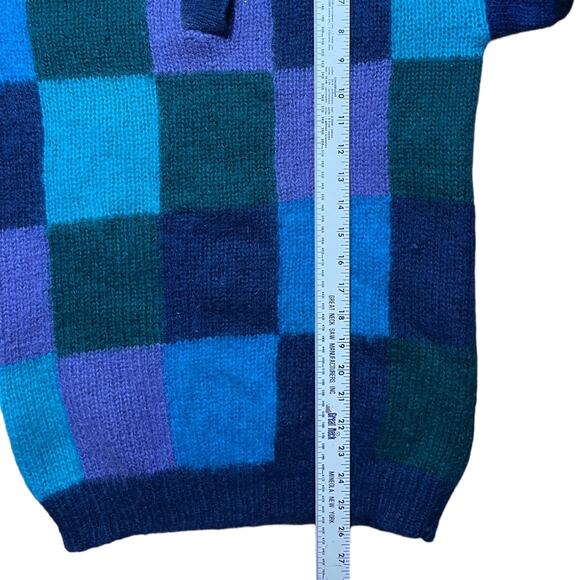 VINTAGE 90s Mohair Wool Sweater Collared Blue Monochrome Colorblock Size S - Picture 5 of 6